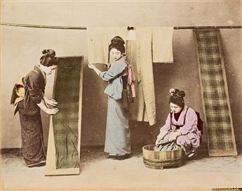 (JAPAN) A beautiful album of 50 hand-colored photographs depicting rich landscapes, busy street scenes, and lush gardens.